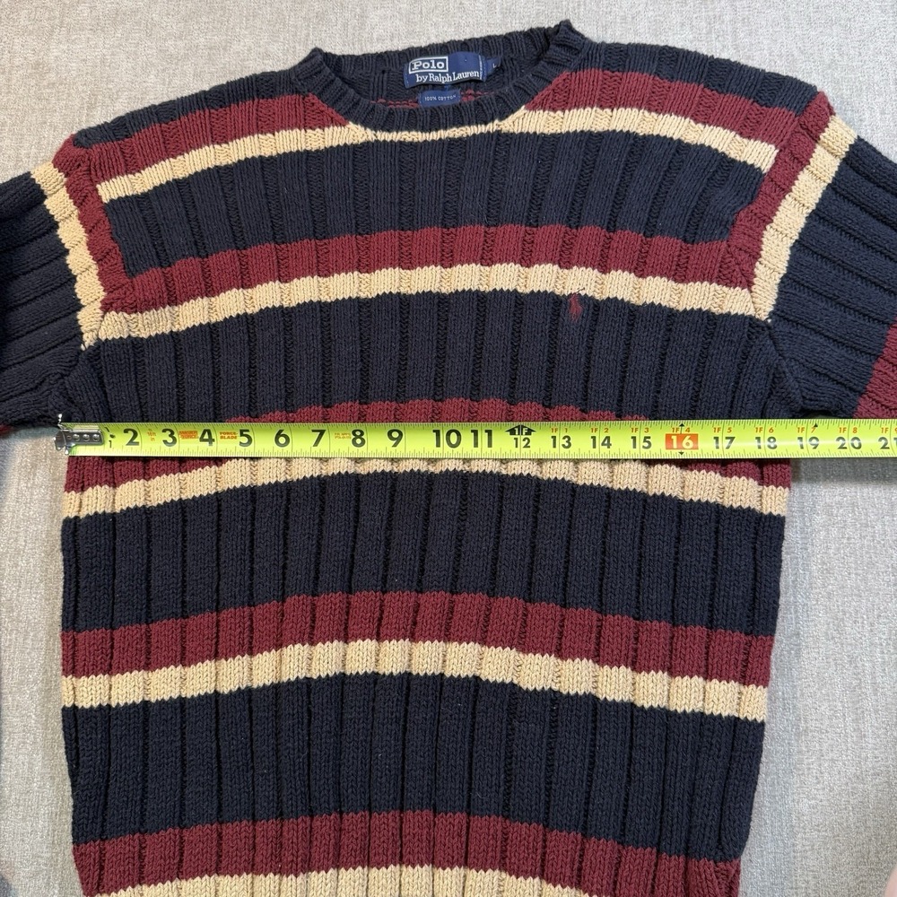 Vtg Polo Ralph Lauren Striped Ribbed Cotton Sweater L Navy Burgundy Old Money - Picture 5 of 12